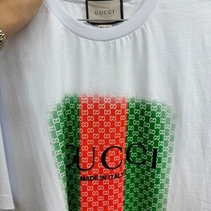 Gucci White Shirt with Red and Green Logo